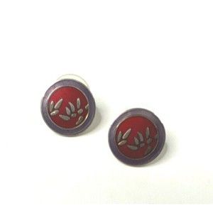 Laurel Burch Bamboo Red Purple Enamel Post Earrings
